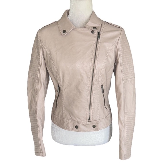 Coalition LA Mauve Blush Pink Vegan Leather Zip Sleeve Cropped Moto Jacket - S - Picture 1 of 10